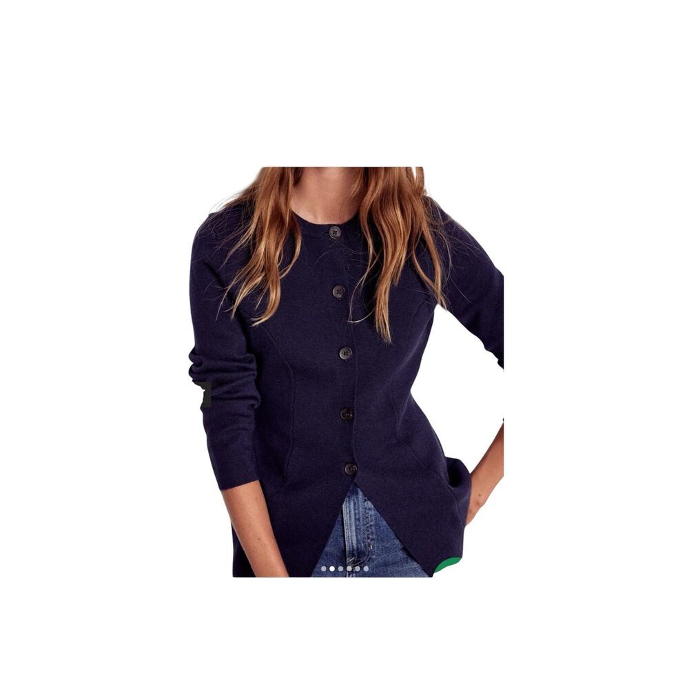 BODEN Joanna Cotton Knit Jacket Button Down Navy Blue Style Sz 8 - Picture 2 of 10